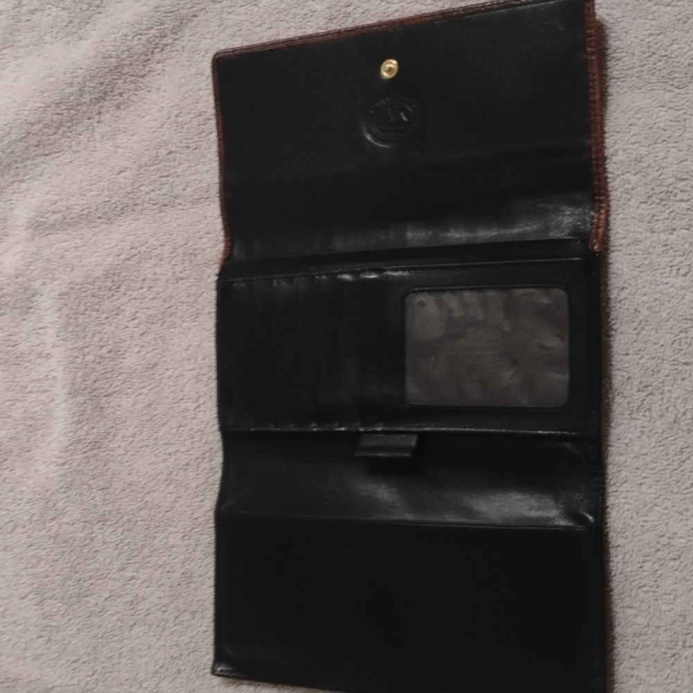 Brahmin Vintage Melbourne Brown Croc Black Leather Trifold Clutch Wallet - Picture 2 of 10